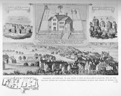 Bankside, Southwark, Londra, nel 1648, 1818 da Bartholomew Howlett
