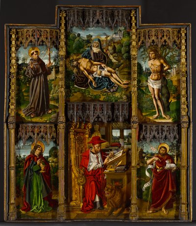 Altare portatile: Pietà, Santi Francesco, Sebastiano, Giovanni Evangelista, Girolamo e Giovanni Battista, c.1500 da Bartolomé Bermejo
