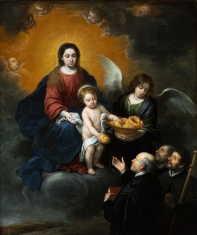Il Bambino Gesù distribuisce il pane ai pellegrini da Bartolomé Esteban Murillo