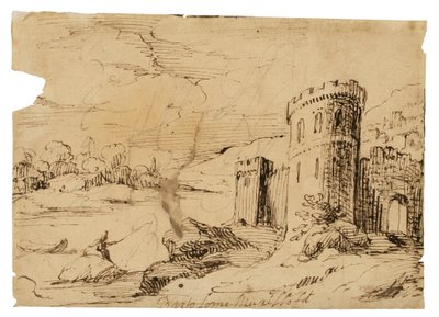 Paesaggio fluviale con un pescatore vicino a un castello da Bartolomé Esteban Murillo