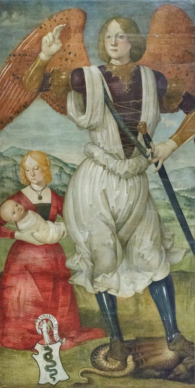 San Michele Arcangelo con Teodora Visconti e il neonato figlio, c.1486-87 da Bartolomeo (attr. to) Della Gatta