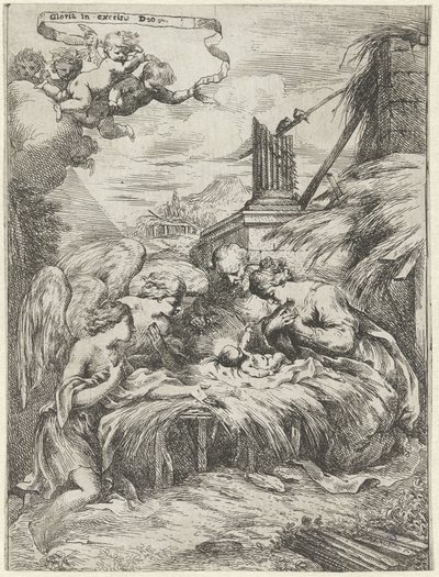 Adorazione di Maria, Giuseppe e angeli da Bartolomeo Biscaino