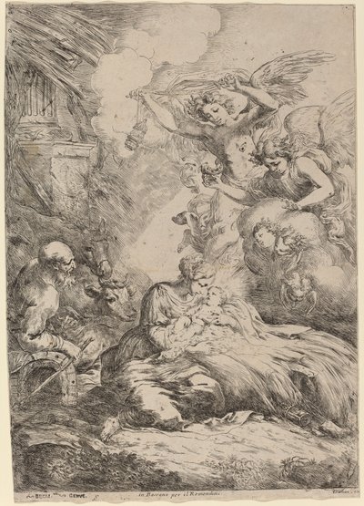 La Sacra Famiglia adorata dagli angeli da Bartolomeo Biscaino