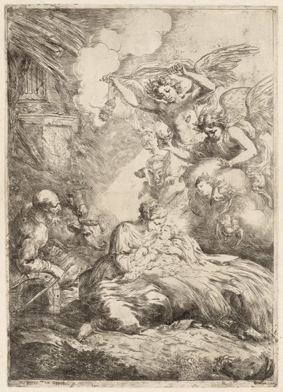 La Sacra Famiglia adorata dagli angeli La Grande Natività, c. 1655 da Bartolomeo Biscaino