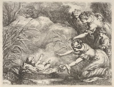 Il ritrovamento di Mosè salvato dal Nilo dalle ancelle della figlia del Faraone, 1650-57 da Bartolomeo Biscaino