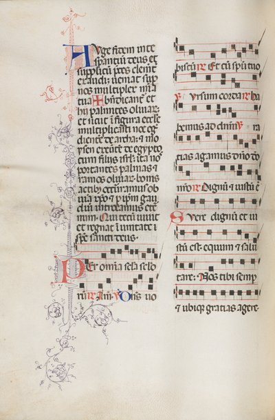 Missale: Fol. 111v, contiene della musica come parte della liturgia della Domenica delle Palme, 1469 da Bartolomeo Caporali