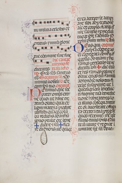 Missale: Fol. 112v: contiene della musica come parte della liturgia della Domenica delle Palme, 1469 da Bartolomeo Caporali