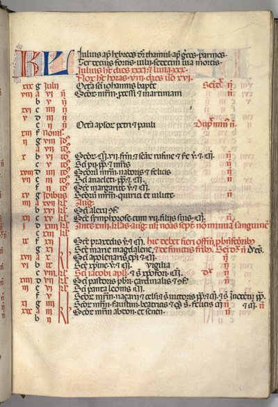 Missale: Fol. 6r: Pagina del calendario di luglio da Bartolomeo Caporali
