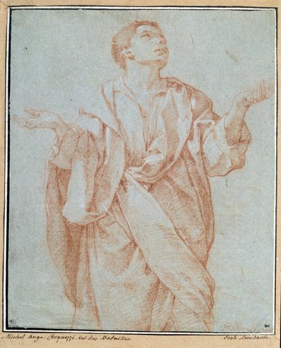 Uomo con drappeggio, braccia aperte, occhi rivolti al cielo, testa inclinata da Bartolomeo Cesi