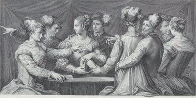 Un gruppo di persone elegantemente vestite che giocano a carte, 1740-68 da Bartolomeo Crivellari