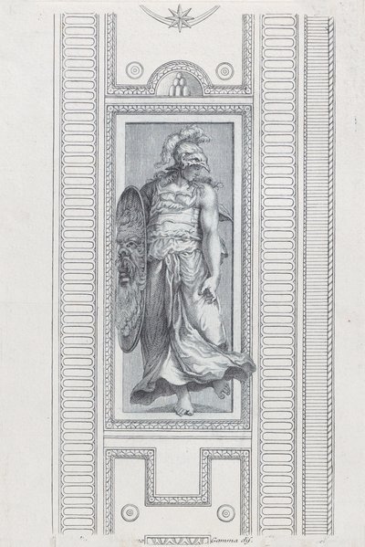 Piatto 15: figura mitologica con elmo e scudo da Bartolomeo Crivellari