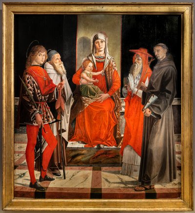 Madonna in trono con Gesù Bambino tra i Santi Ansano, Antonio il Grande, Girolamo e Francesco da Bartolomeo Montagna