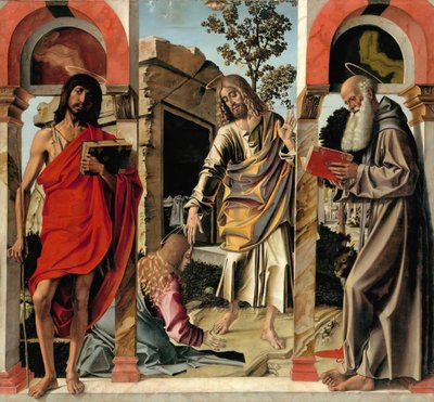 Cristo risorto con Maria Maddalena e i santi Giovanni Battista e Girolamo, c. 1492 da Bartolomeo Montagna