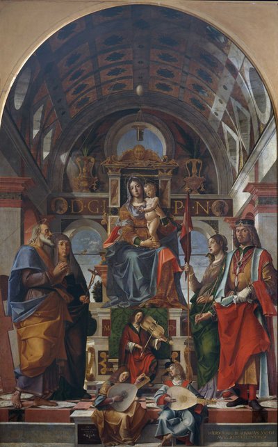 La Vergine e il Bambino in trono con santi e angeli che fanno musica, 1499 da Bartolomeo Montagna