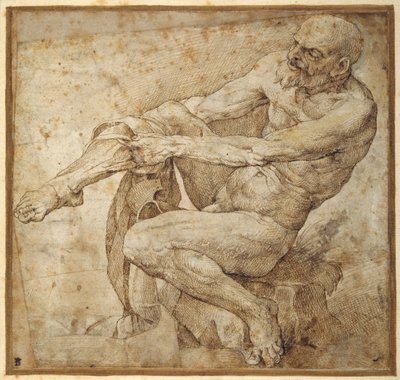 Uomo nudo che si tira su la calza, dopo Marcantonio Raimondi e Michelangelo Buonarroti da Bartolomeo Passarotti