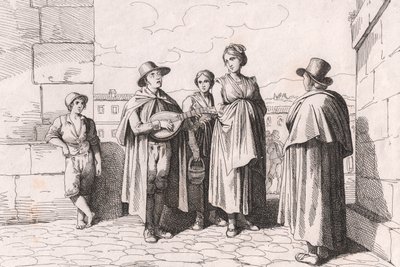 Cieco che canta e suona, incisione di Bartolomeo Pinelli da Bartolomeo Pinelli