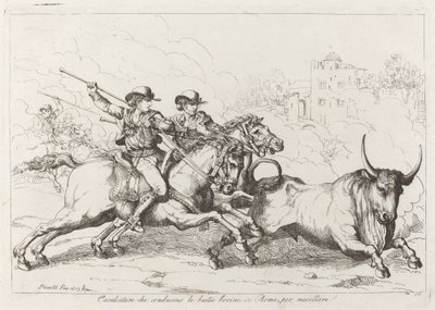 Cavalcature che conducono le bestie bovine a Roma, per macellare (Tavola 16) da Bartolomeo Pinelli