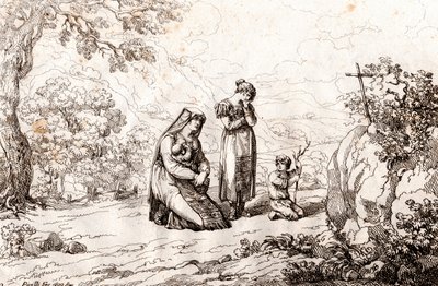Donna ciociara che prega davanti alla croce dove è stato ucciso suo marito, incisione di Bartolomeo Pinelli da Bartolomeo Pinelli