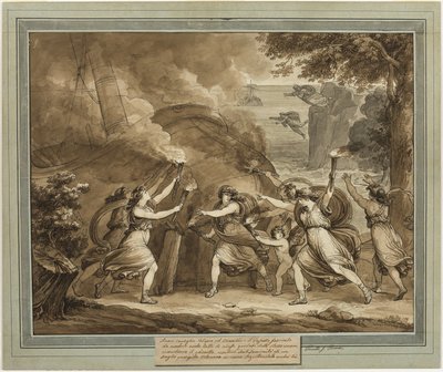 Cupido Consiglia Calipso di Dare Fuoco alla Nave di Mentore, dal Libro 7 delle Avventure di Telemaco da Bartolomeo Pinelli