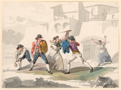 Disegno, Una disputa domestica a Tivoli, 1807-08 da Bartolomeo Pinelli