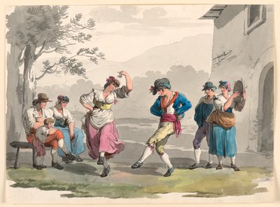 Disegno, "Saltarello Romano", Contadini danzanti nel quartiere di Roma, 1807-08 da Bartolomeo Pinelli