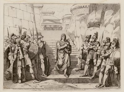 Gaio Fabio Dorsuo passa indisturbato davanti ai Galli mentre si reca a compiere un sacrificio, 390 a.C. (incisione) da Bartolomeo Pinelli
