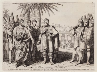 Gaio Popillius Laenas disegna un cerchio nella sabbia intorno ad Antioco IV Epifane (incisione) da Bartolomeo Pinelli