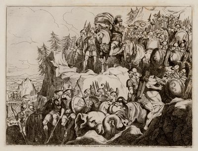 Annibale attraversa le Alpi in Italia, 218 a.C. (acquaforte) da Bartolomeo Pinelli