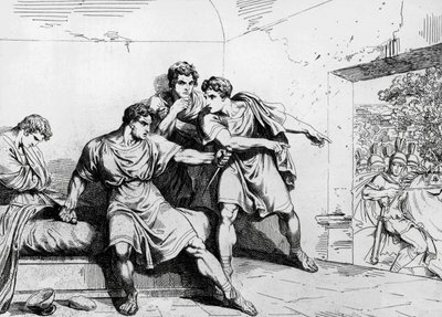 Morte di Nerone, da Storia degli imperatori, a partire da Ottavio, incisione di Bartolomeo Pinelli (1781-1835), Roma da Bartolomeo Pinelli