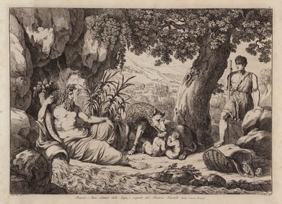 Romolo e Remo allattati dalla lupa e scoperti dal pastore Faustolo (acquaforte) da Bartolomeo Pinelli