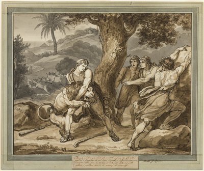 Telemaco combatte il leone, da Le avventure di Telemaco, Libro 2 da Bartolomeo Pinelli
