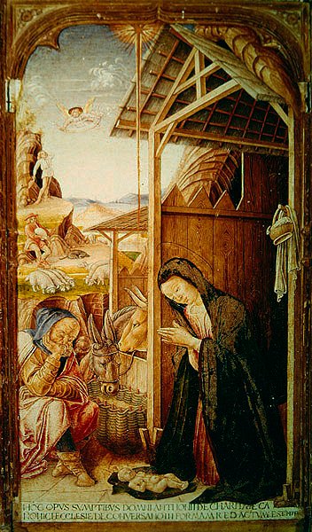 Scena della Natività, pannello centrale di un polittico di Conversano, 1475 da Bartolomeo Vivarini