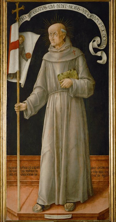 San Giovanni da Capestrano, famoso predicatore del pentimento, che invoca crociate contro i Turchi e gli Ussiti ... da Bartolomeo Vivarini