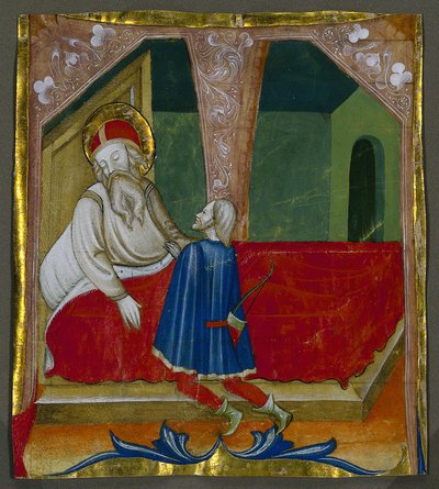 Iniziale T da un libro corale con Isacco ed Esaù da Bartolomeo da Gallarate