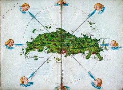 Isolario, in versi, con disegni colorati e una carta del Mediterraneo orientale su pergamena, c.1480 da Bartolomeo da li Sonetti