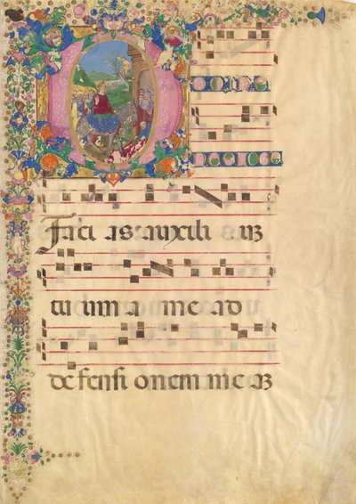Foglio di manoscritto con ingresso a Gerusalemme la Domenica delle Palme in una iniziale D, XV-XVI secolo da Bartolomeo di Domenico di Guido