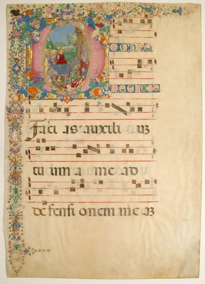 Foglio di manoscritto con ingresso a Gerusalemme la Domenica delle Palme in una iniziale D da Bartolomeo di Domenico di Guido