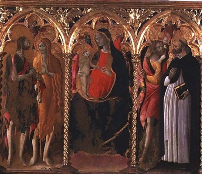 Trittico: Madonna col Bambino (pannello centrale) con San Giovanni Battista, Santa Maria Maddalena, San Cristoforo e San Domenico da Bartolomeo di Tommaso da Foligno