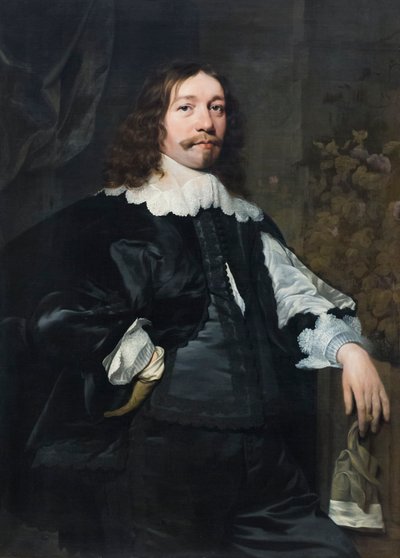 Ritratto di un uomo in nero che tiene un guanto da Bartolomeus van der Helst