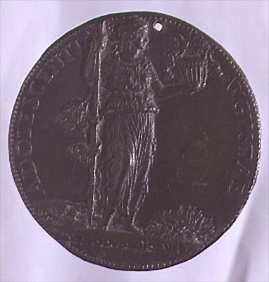 Medaglia Ritratto raffigurante una figura femminile che tiene un bastone (bronzo) da Bartolommeo Melioli