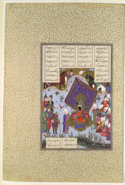 "Rustam addolorato davanti a Kai Kavus", Folio 146r dallo Shahnama da Bashdan Qara