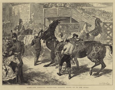 Roma, le corse del Carnevale, i Barberi che salgono alla partenza da Basil Bradley