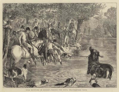 Caccia al Cervo nel Surrey, cattura del Cervo, Shackleford Pond da Basil Bradley
