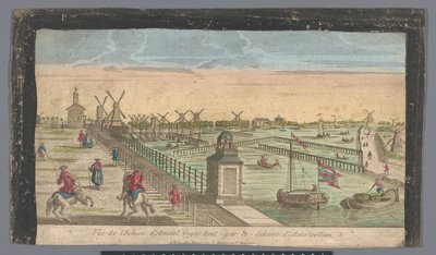 Veduta della Hogesluis verso Buiten-Amstel, Amsteldijk e i mulini a Zaagmolensloot ad Amsterdam da Basset