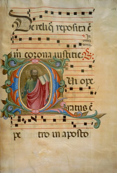 Iniziale illuminata con la figura di San Paolo (Corale 8, c. 163), per il libro del coro 8 di Santa Maria degli Angeli da Batrolomeo di Fruosino