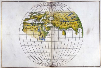 Eger. 2854. f.14v-15 Mappa emisferica del vecchio mondo, dall