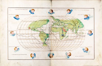 Planisfero ovale del mondo che mostra la rotta di Magellano da Battista Agnese