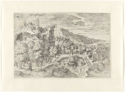 Paesaggio con donne a caccia da Battista Angolo del Moro (attributed to)