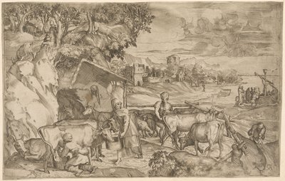 Paesaggio con bestiame da Battista Angolo del Moro