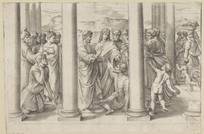 San Pietro e San Giovanni guariscono uno storpio in un tempio da Battista Franco